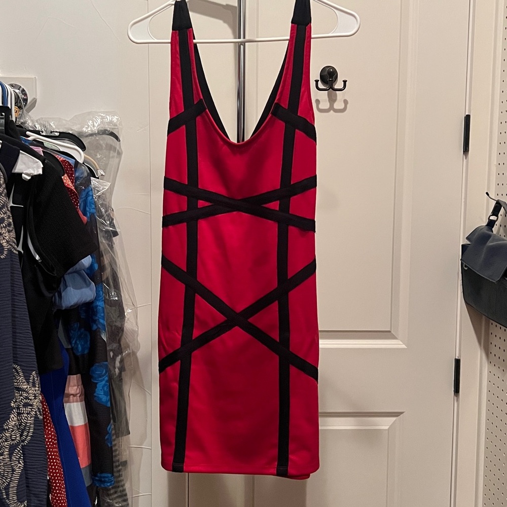 Red and Black Geometric Dress